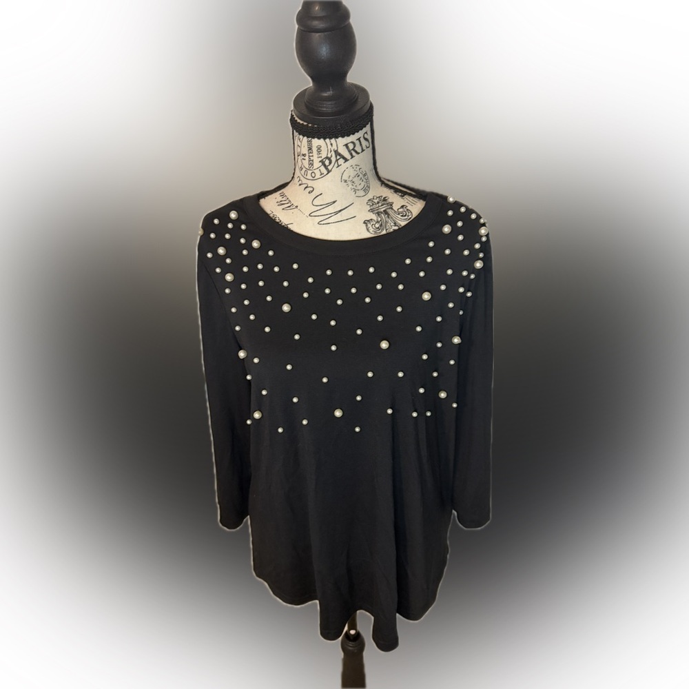 Black Pearl Embellished Women's Top - Picture 2 of 6